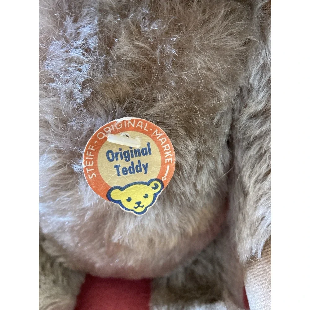 Vintage Steiff Original Teddy brown mohair bear plush hang tag button 202 41 EUC